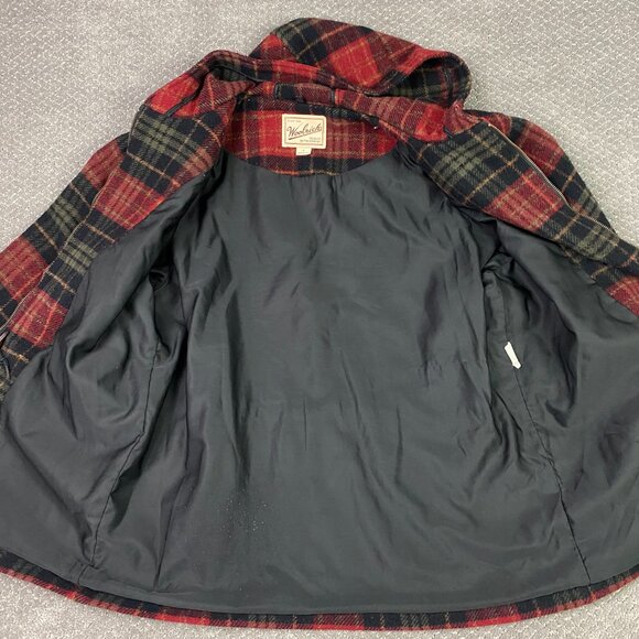 Vintage Woolrich Coat Jacket Women's Large Red Plaid Wool Hooded Full Zip USA - Picture 5 of 14